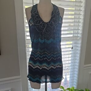 new directions Teal, Purple & Black Pleated Halter Tank
